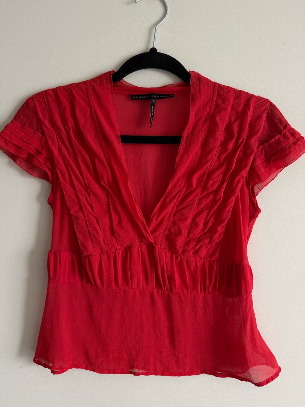 Y2K Silk Sheer Ruffle Blouse Coquette Fairy Boho Red Babydoll Top